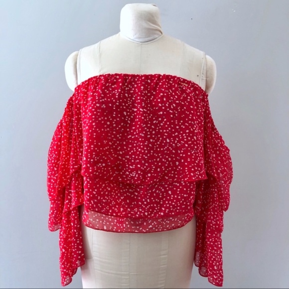NWT Bebe Off Shoulders Ruffled Crop Top Polka Dot - Picture 5 of 8